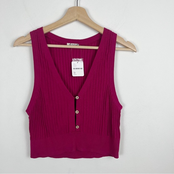NWT Free People Hot Pink Fucsia  Saturday Morning Crop Tank Size M - Picture 2 of 7